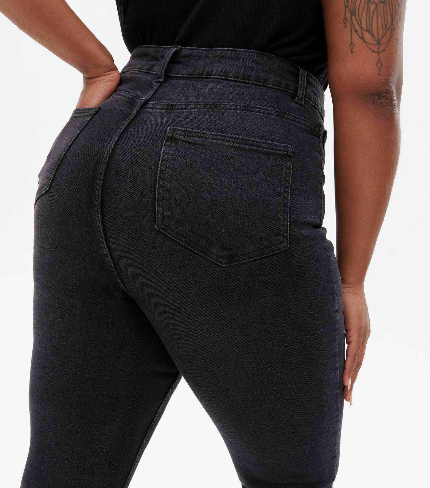 Curves Black Ripped High Waist Hallie Super Skinny Jeans Image 3