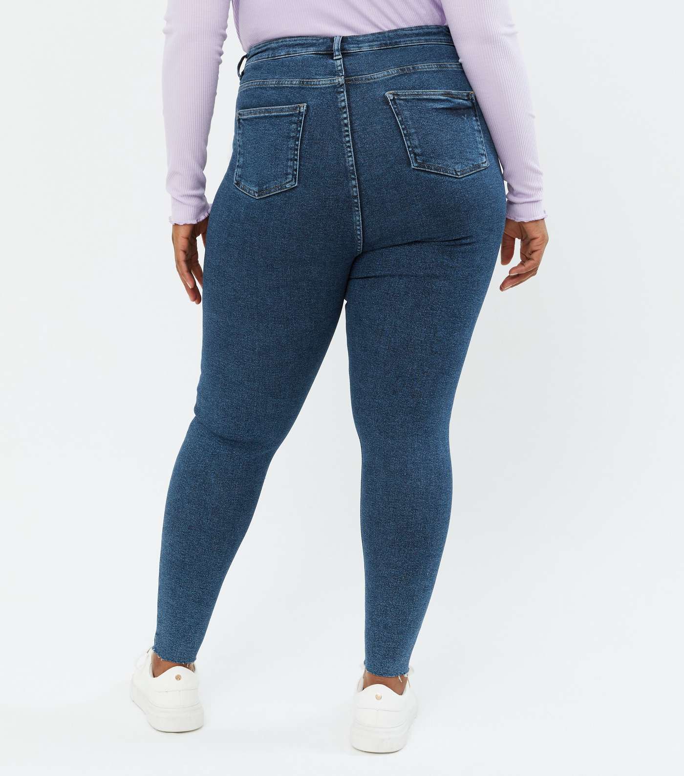 Curves Blue Rinse Wash Ripped High Waist Hallie Super Skinny Jeans Image 4