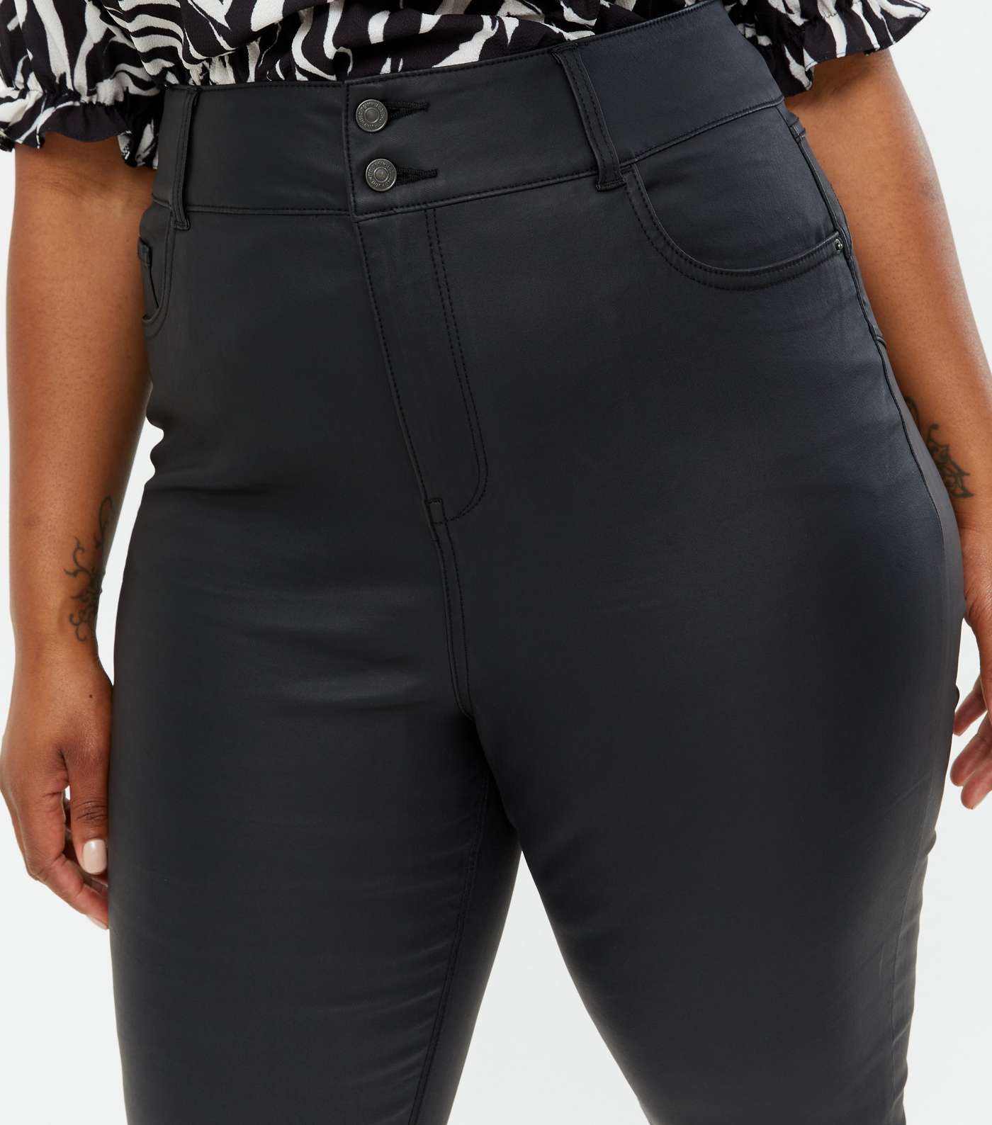 Curves Black Leather-Look Lift & Shape Jenna Skinny Jeans Image 3