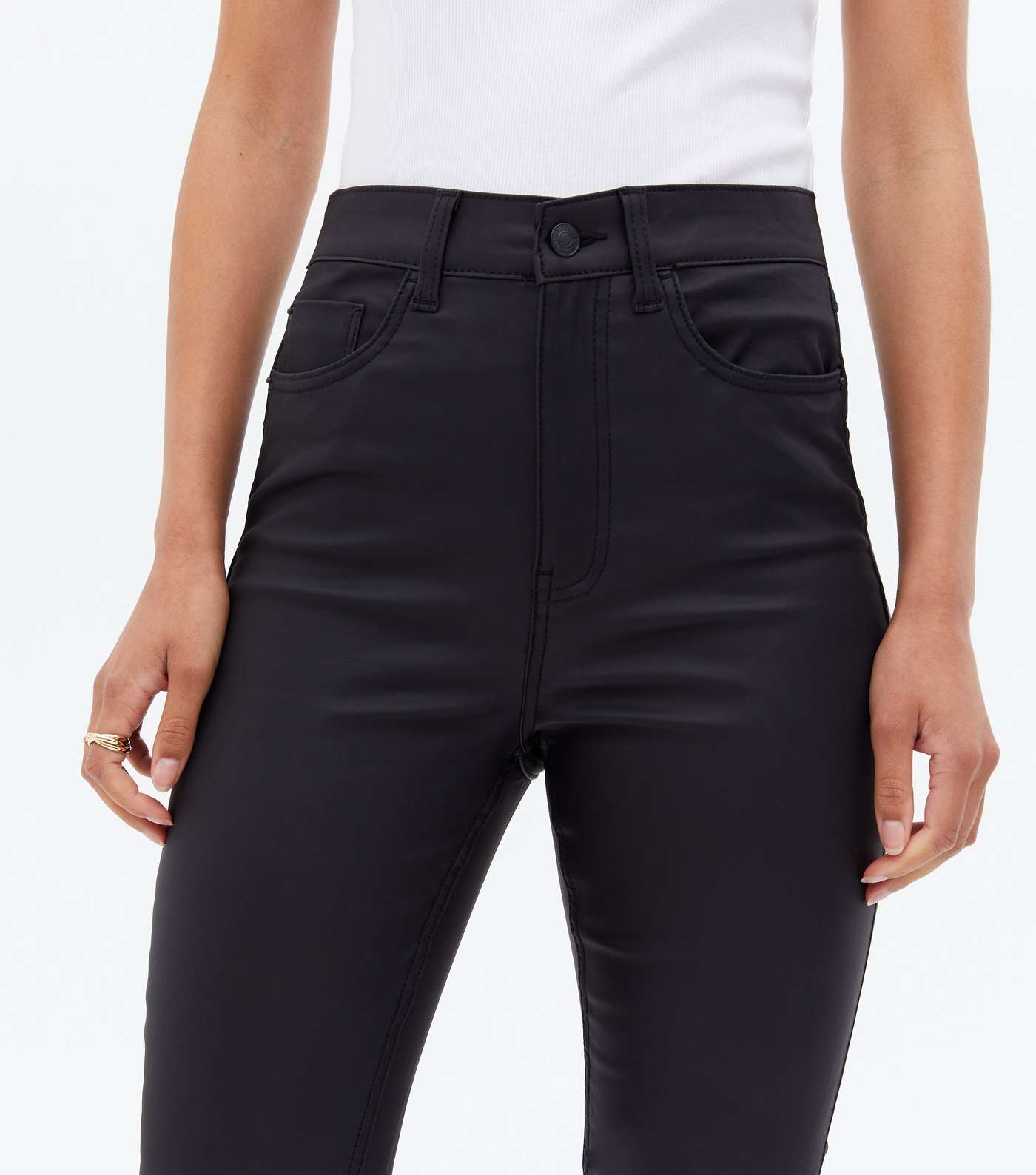 Tall Black Leather-Look Lift & Shape Jenna Skinny Jeans Image 3