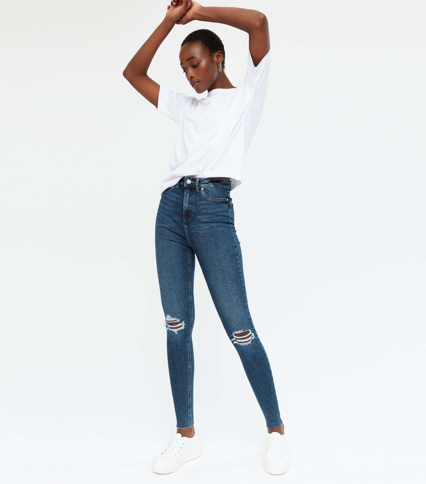 Tall Blue Rinse Wash Ripped High Waist Hallie Super Skinny Jeans
