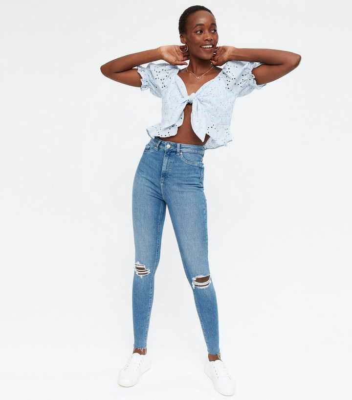 guide diskriminerende Snestorm Tall Blue Ripped Knee High Waist Hallie Super Skinny Jeans | New Look