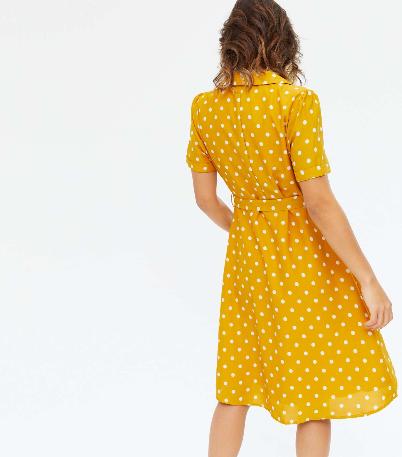 Yumi Yellow Spot Puff Sleeve Shirt Dress Image 4