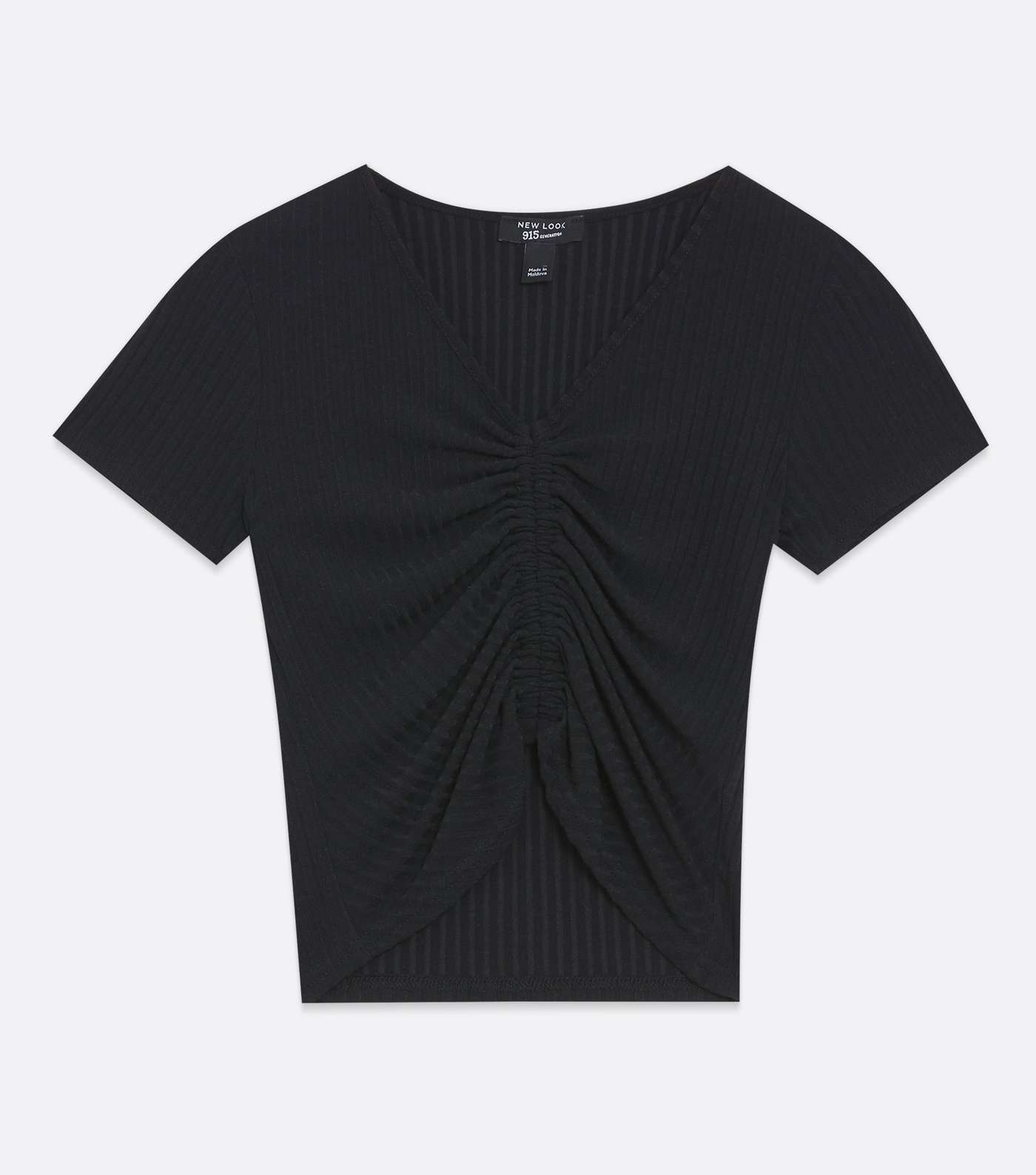 Girls Black Ribbed Ruched Front T-Shirt  Image 5