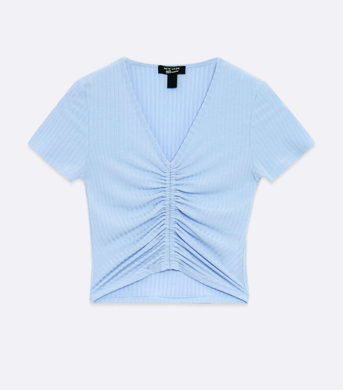 Girls Pale Blue Ribbed Ruched Front T-Shirt Image 5