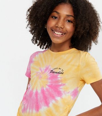 Girls Orange Swirl Tie Dye Paradise Logo T Shirt New Look