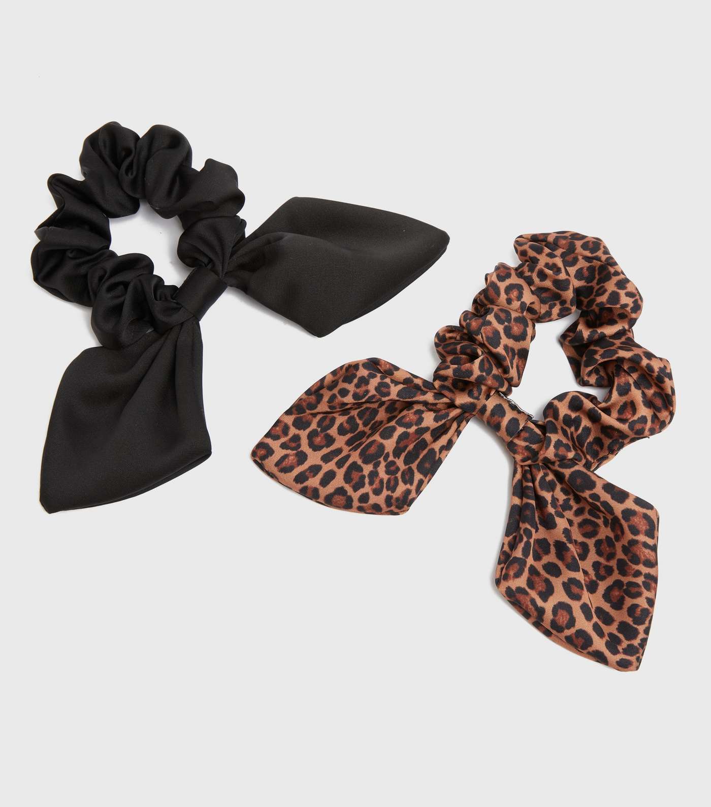2 Pack Black Leopard Print Mini Bow Scrunchies 