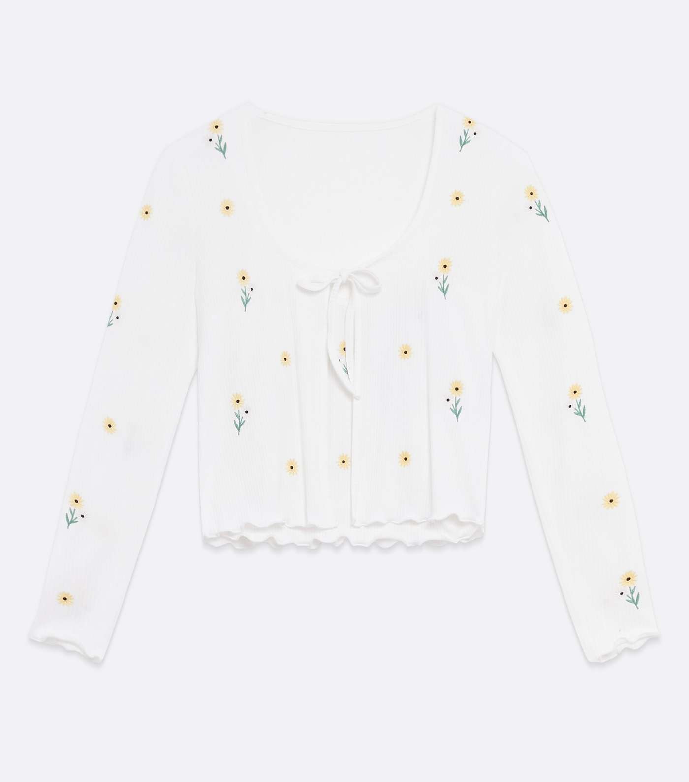 White Sunflower Ribbed Tie Front Cardigan Image 5