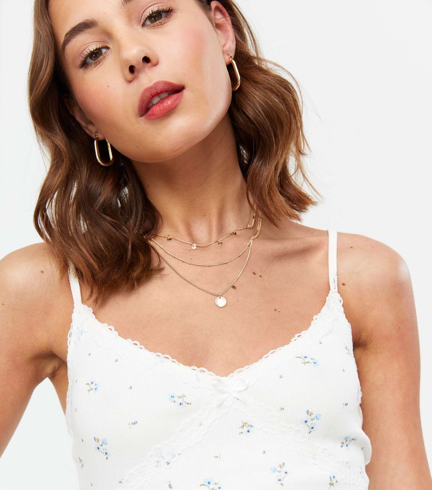 White Ditsy Floral Lace Strappy Cami Image 3