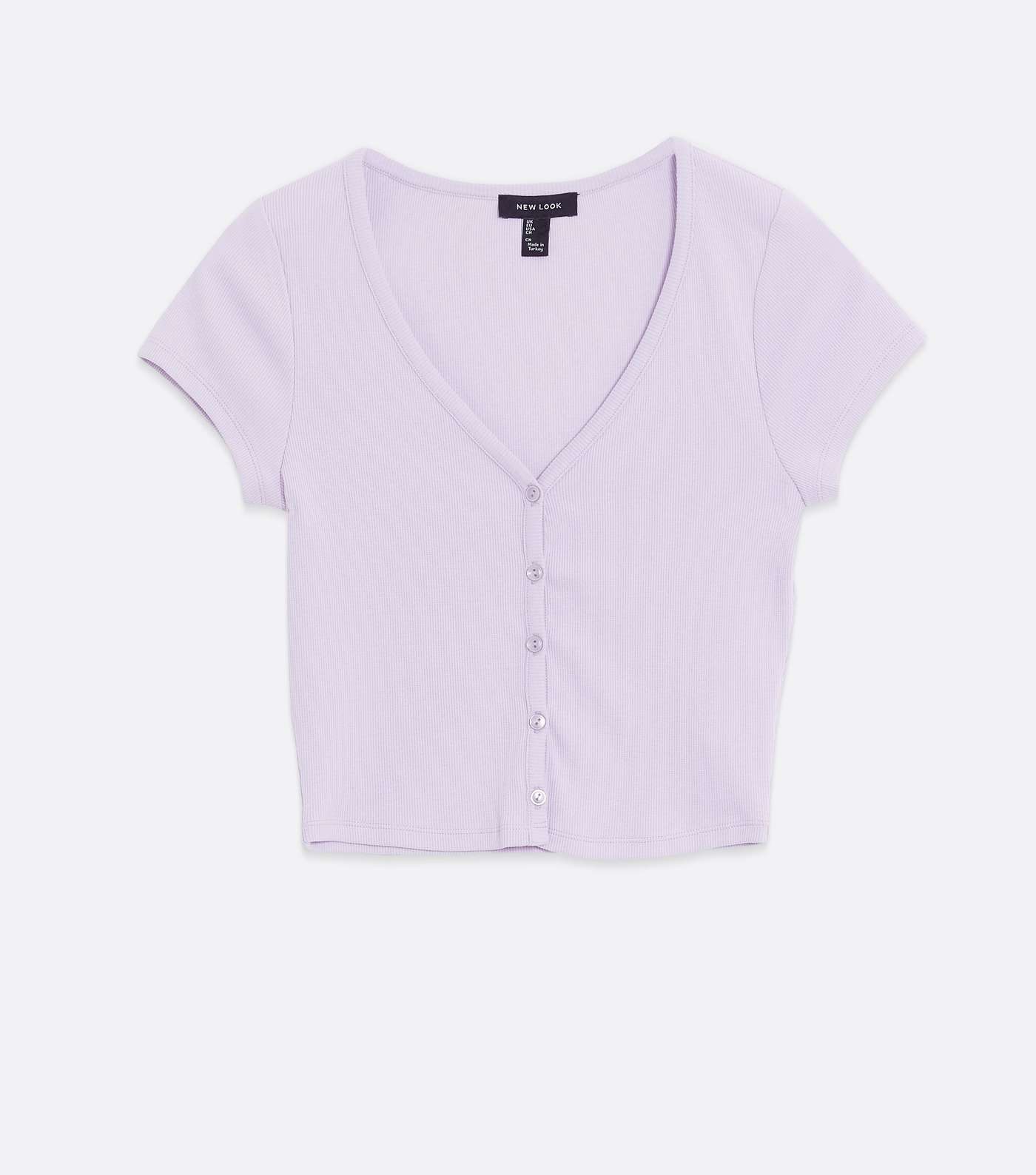 Lilac Ribbed Button Up Cropped T-Shirt Image 5