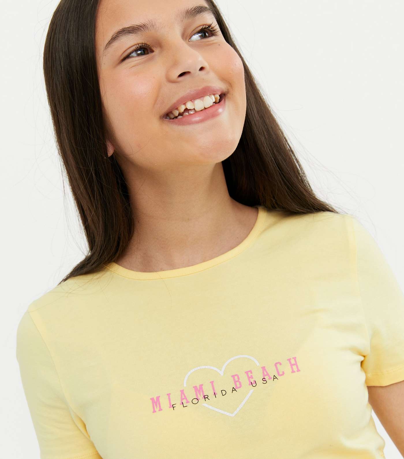 Girls Yellow Miami Beach Heart Logo T-Shirt Image 3