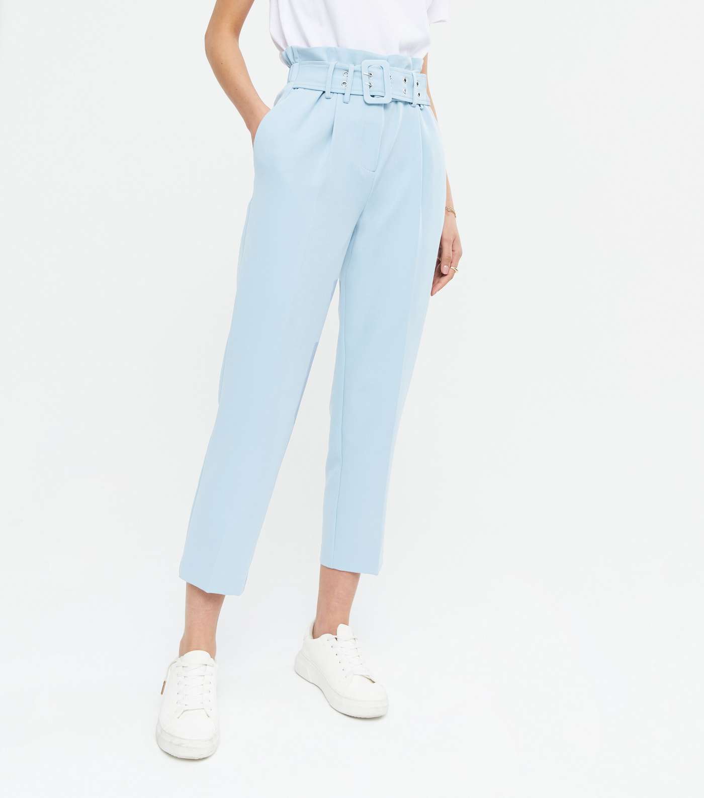 Blue Belted Tapered Crop Trousers Image 2