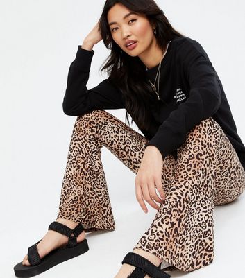 Brea High Waist Leopard Print Flare Trousers in Leopard  ikrush