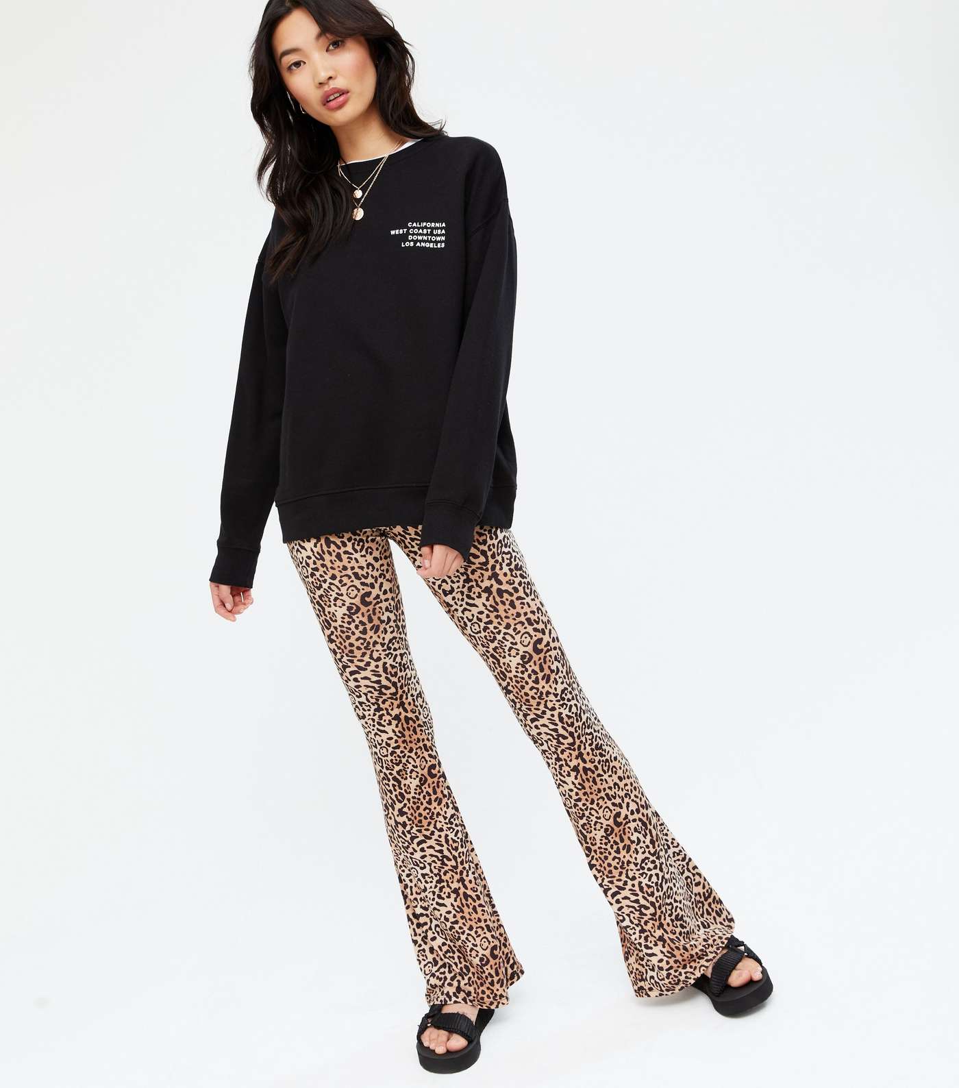 Brown Leopard Print Flared Leg Trousers Image 2
