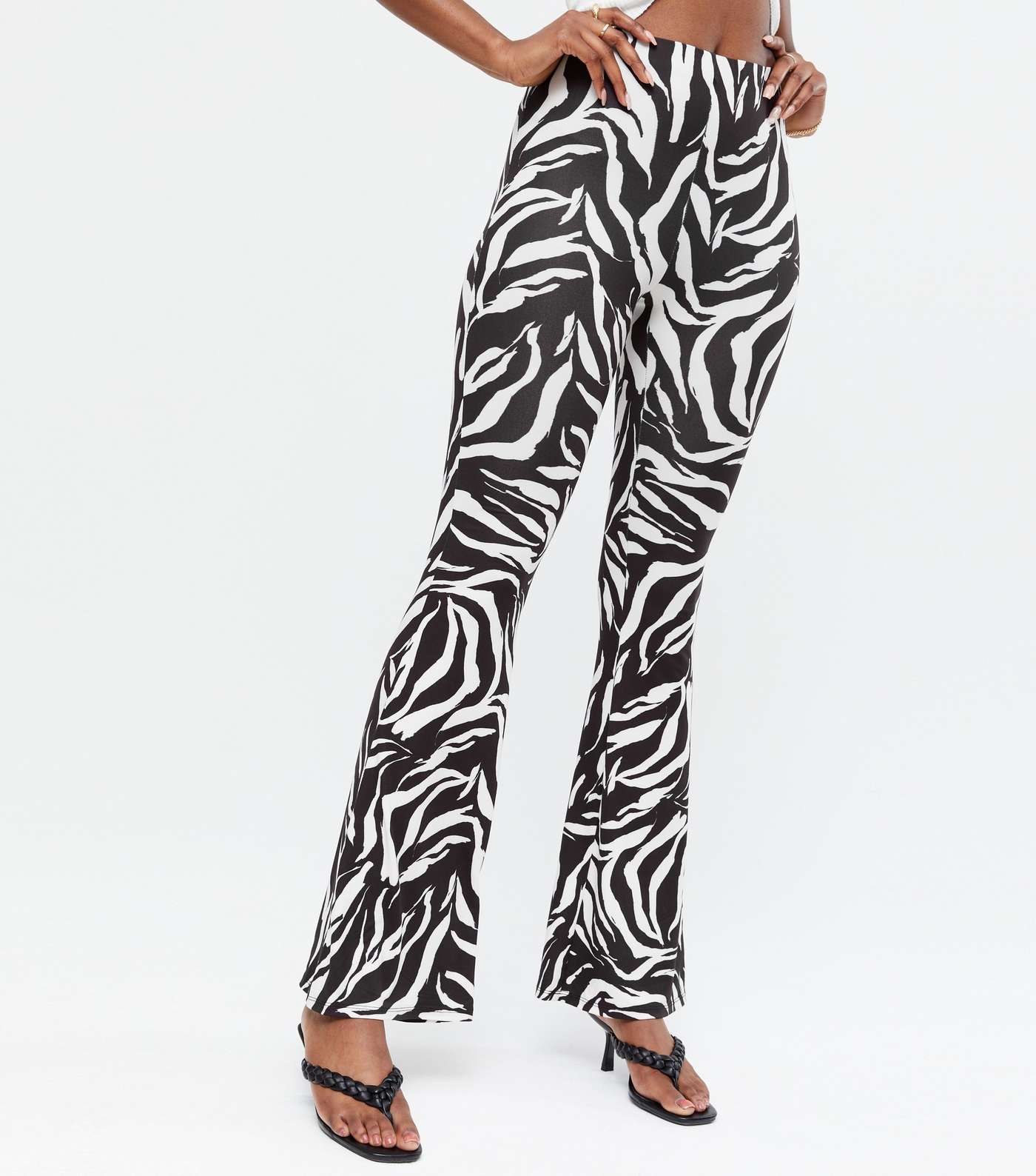 Black Zebra Print Flared Trousers Image 2