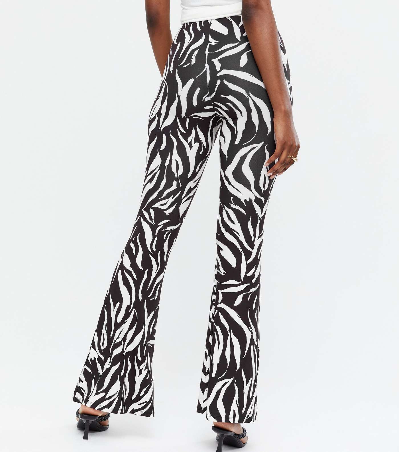 Black Zebra Print Flared Trousers Image 4