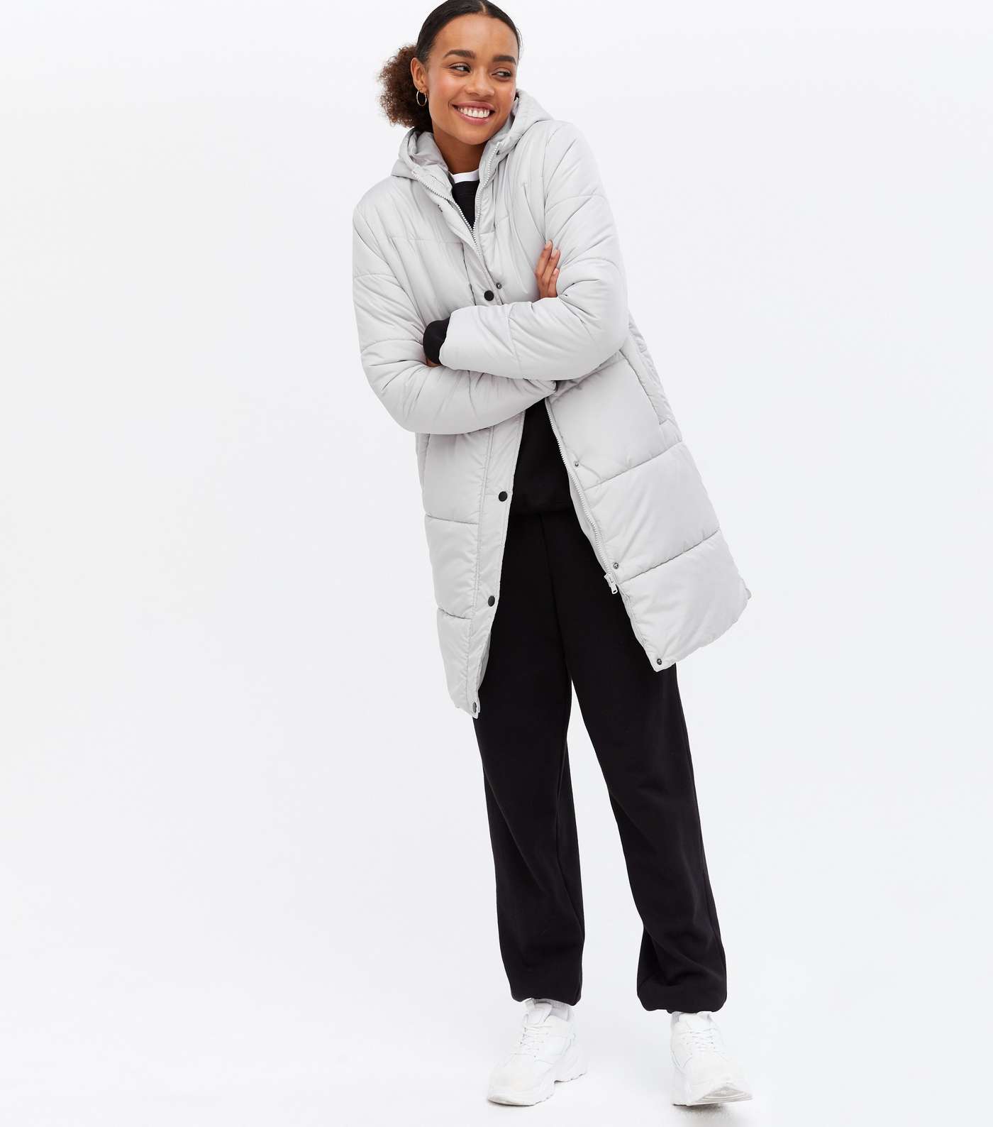 Wednesday's Girl Pale Grey Hooded Puffer Coat Image 2