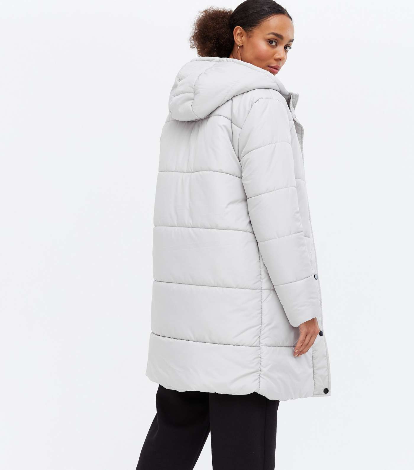 Wednesday's Girl Pale Grey Hooded Puffer Coat Image 4