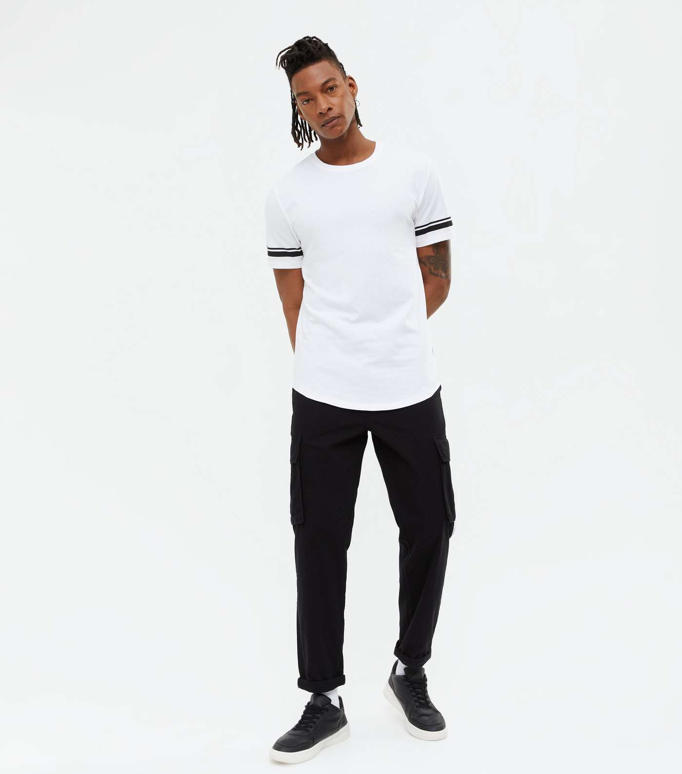 Only & Sons White Stripe Sleeve T-Shirt Image 2