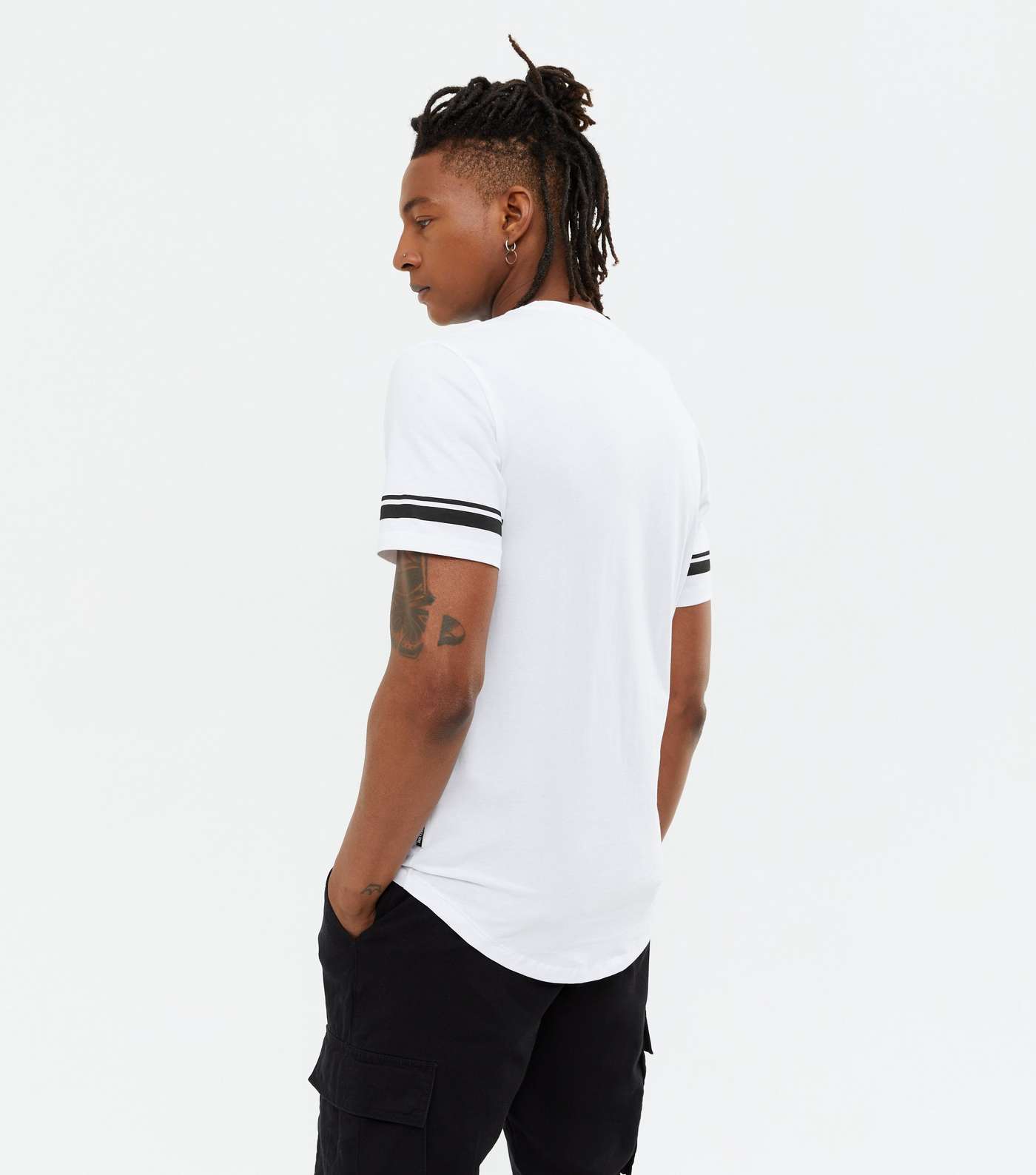 Only & Sons White Stripe Sleeve T-Shirt Image 4