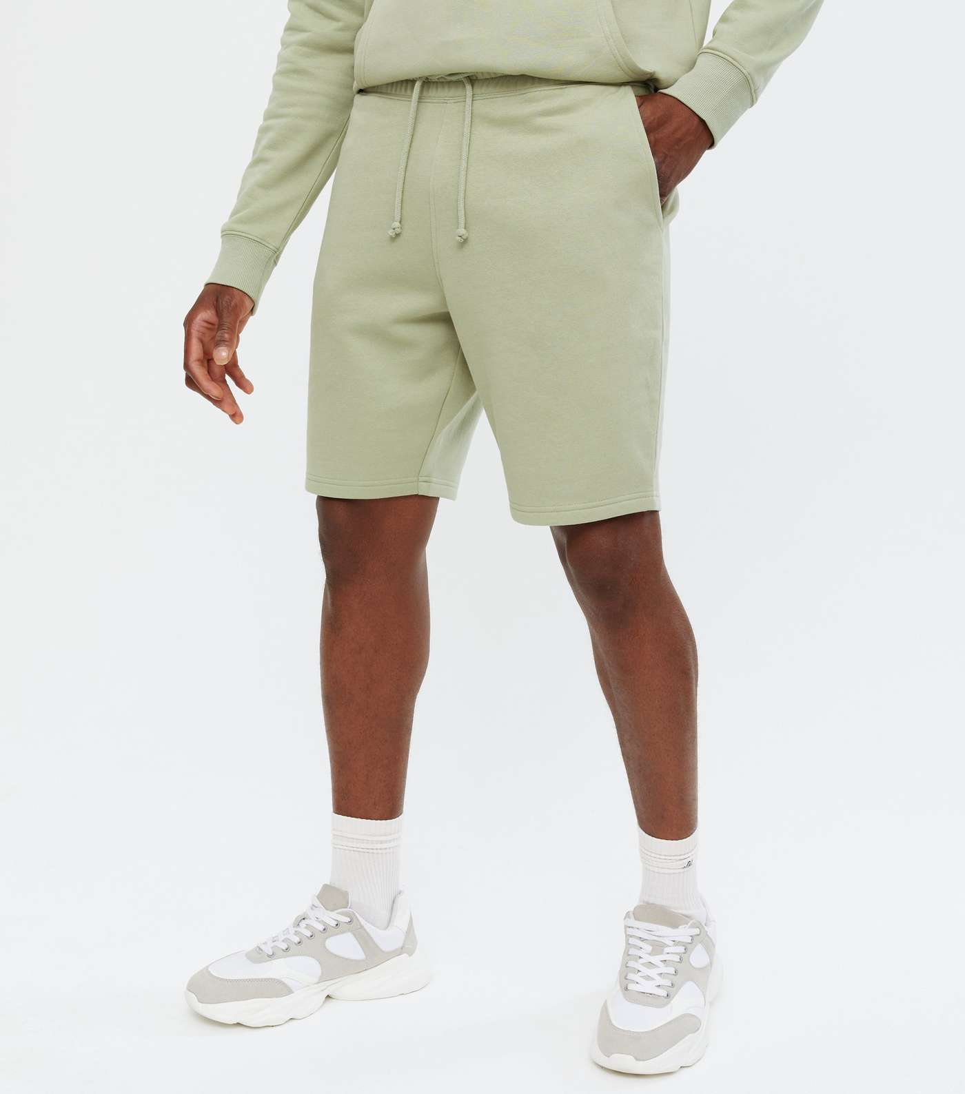 Light Green Jersey Tie Waist Regular Fit Shorts Image 2