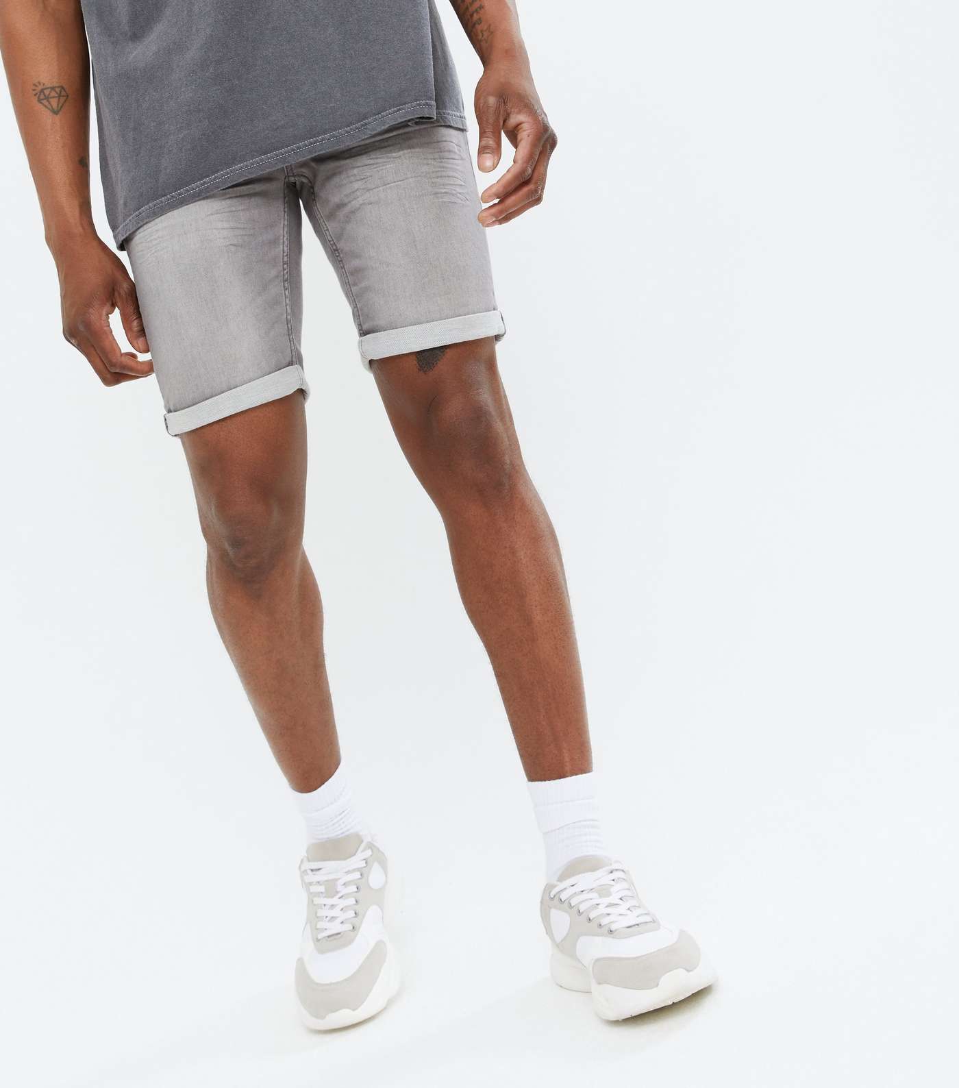 Only & Sons Grey Denim Skinny Fit Shorts Image 2
