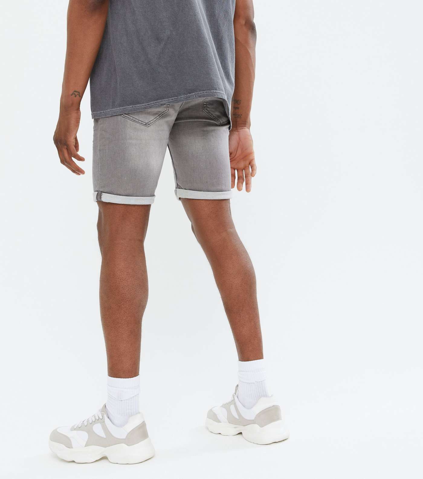 Only & Sons Grey Denim Skinny Fit Shorts Image 4