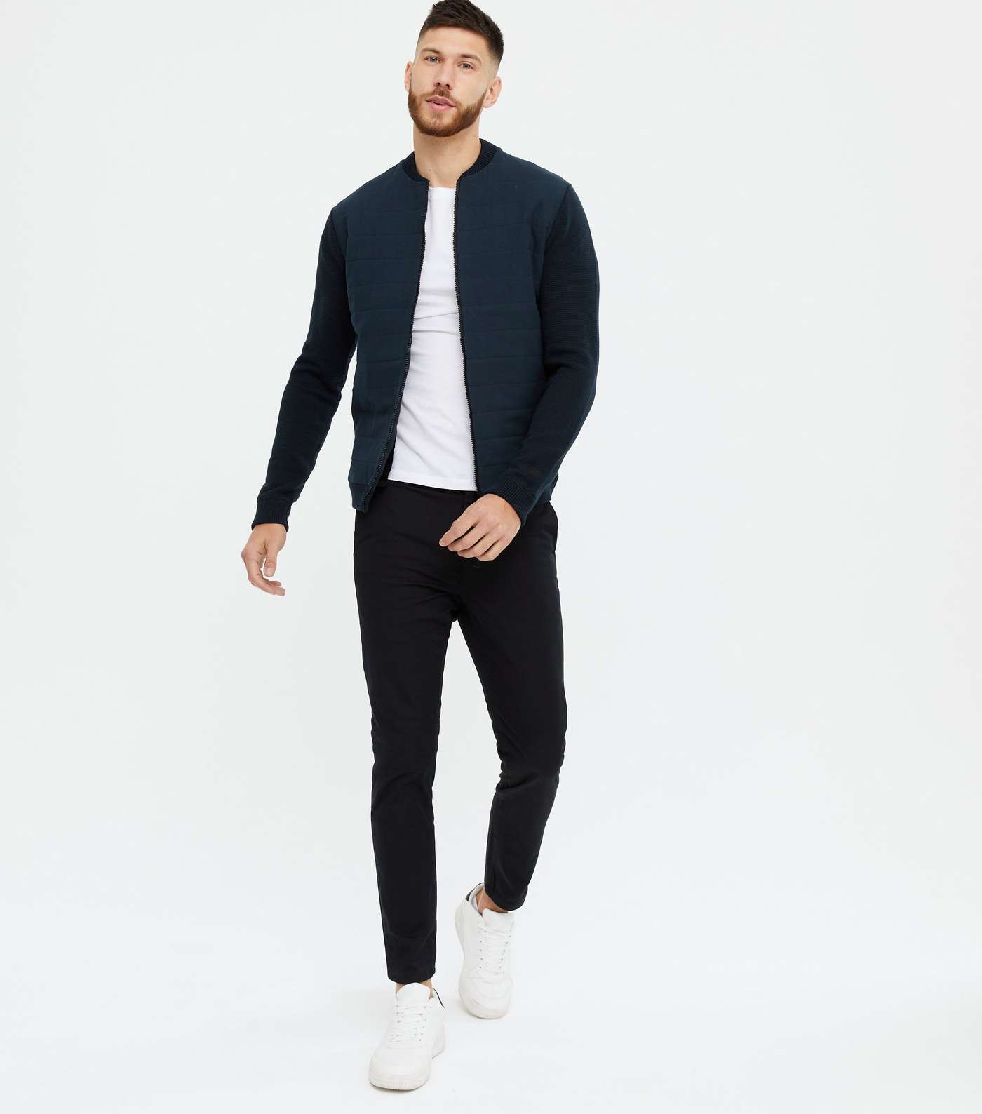 Only & Sons Navy Quilted Bomber Jacket Image 2