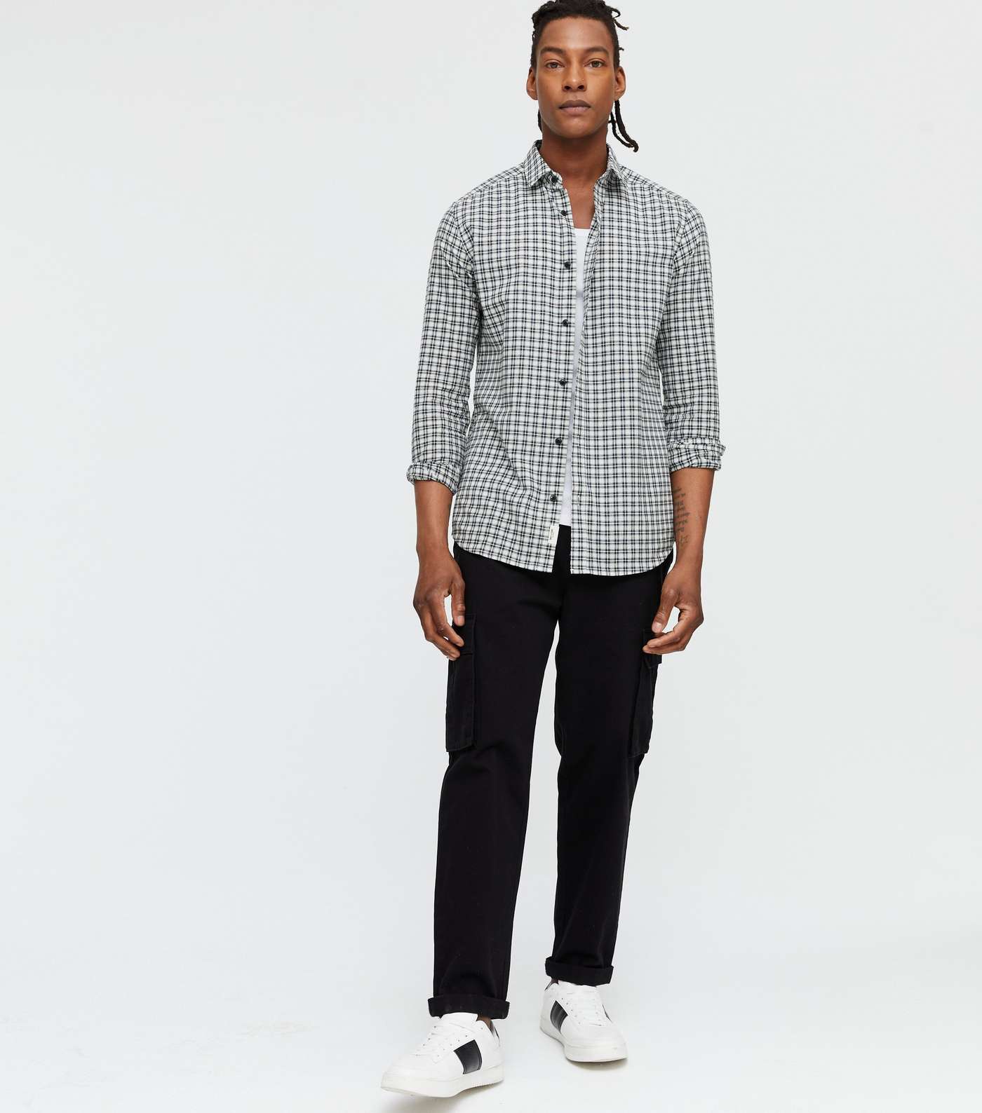 Only & Sons Off White Check Long Sleeve Shirt Image 2