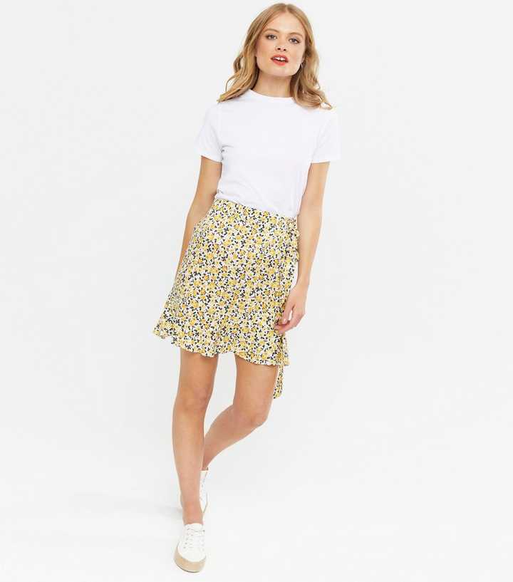 Mustard Ditsy Floral Frill Mini Skirt