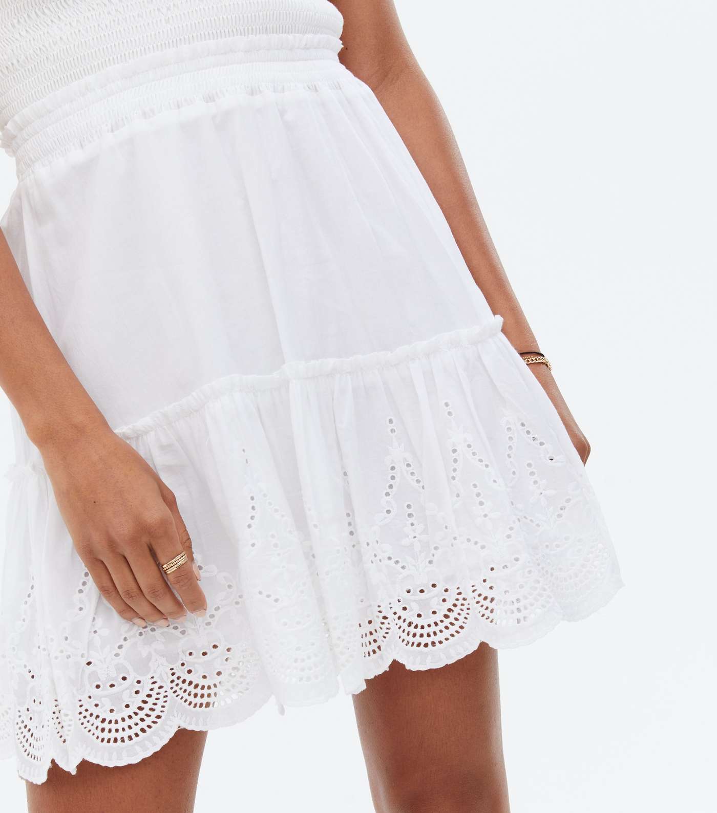White Broderie Tiered Mini Skirt Image 3