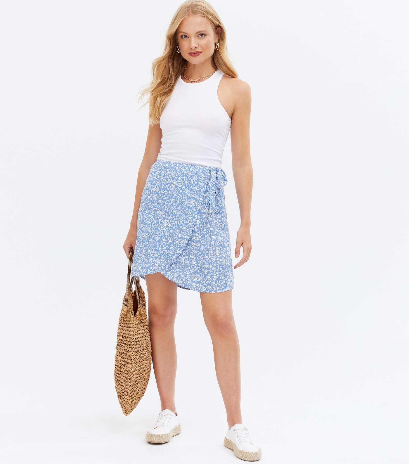 Blue Ditsy Floral Mini Wrap Skirt