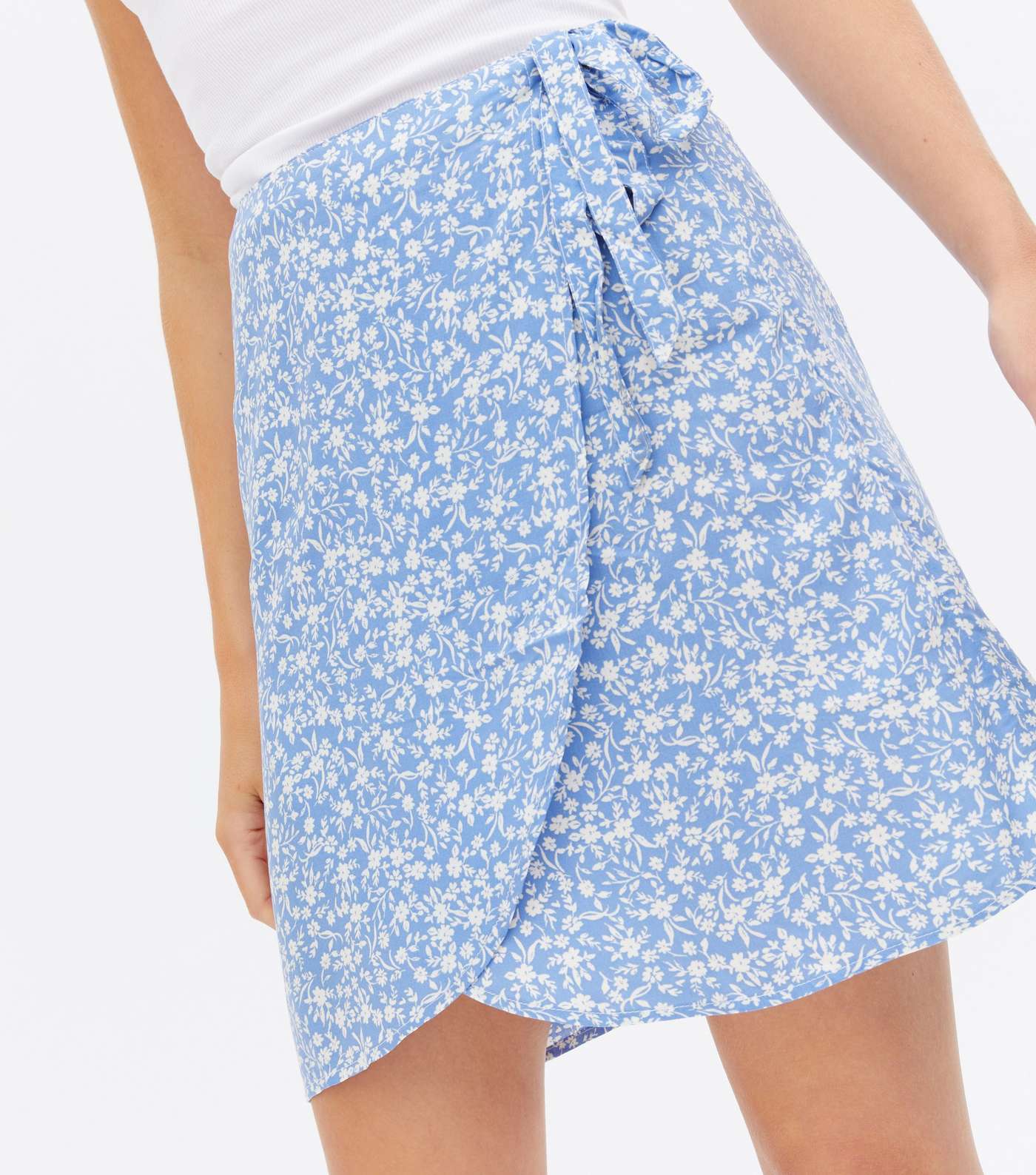 Blue Ditsy Floral Mini Wrap Skirt Image 3