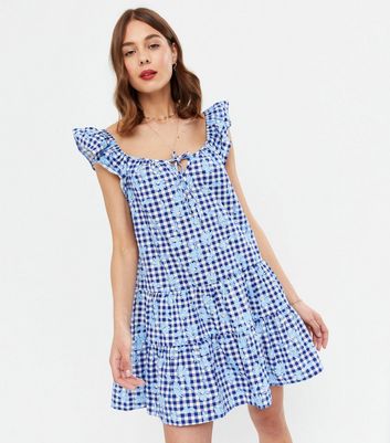 gingham dress blue