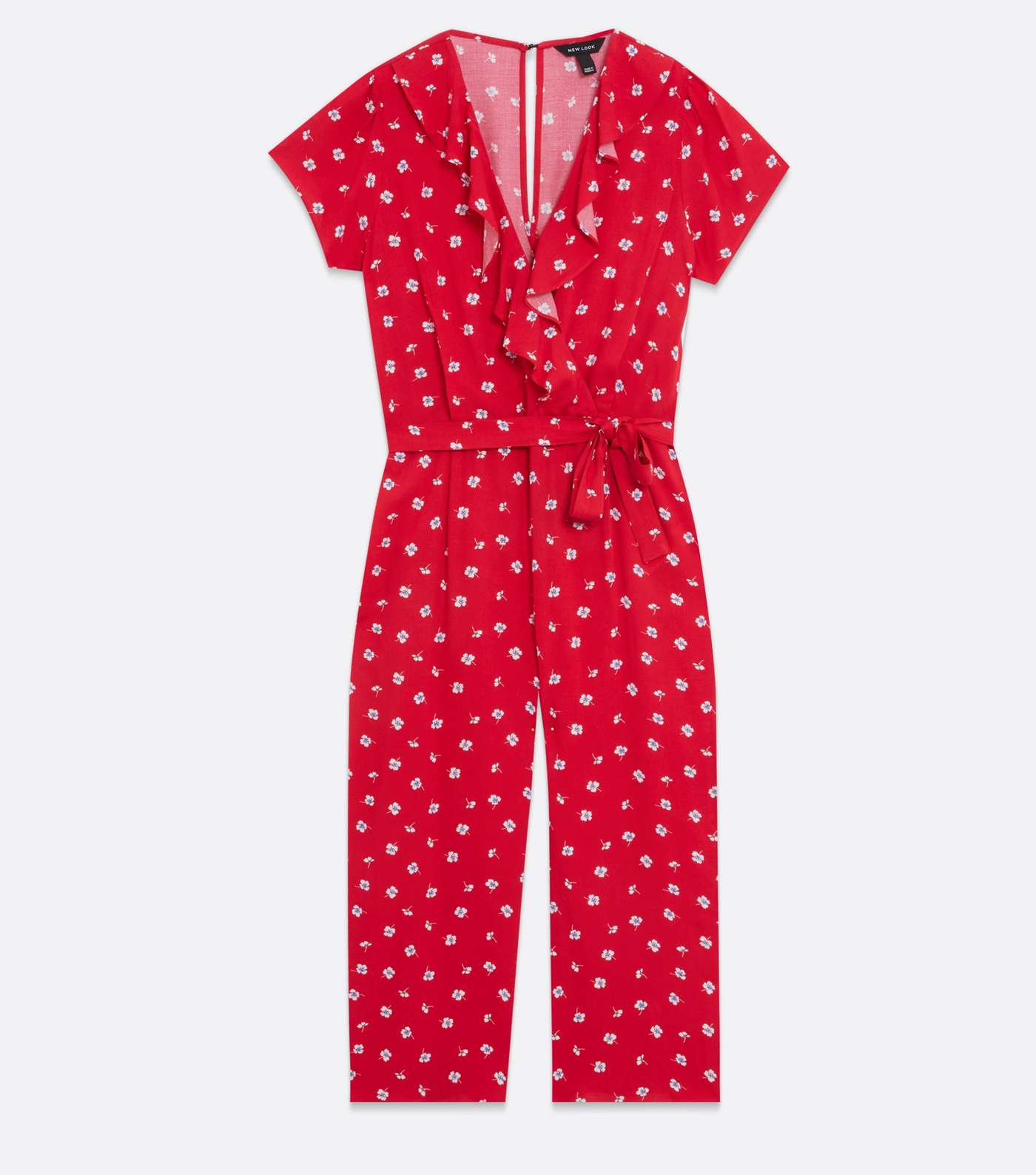 Red Floral Ruffle Wrap Crop Jumpsuit Image 5