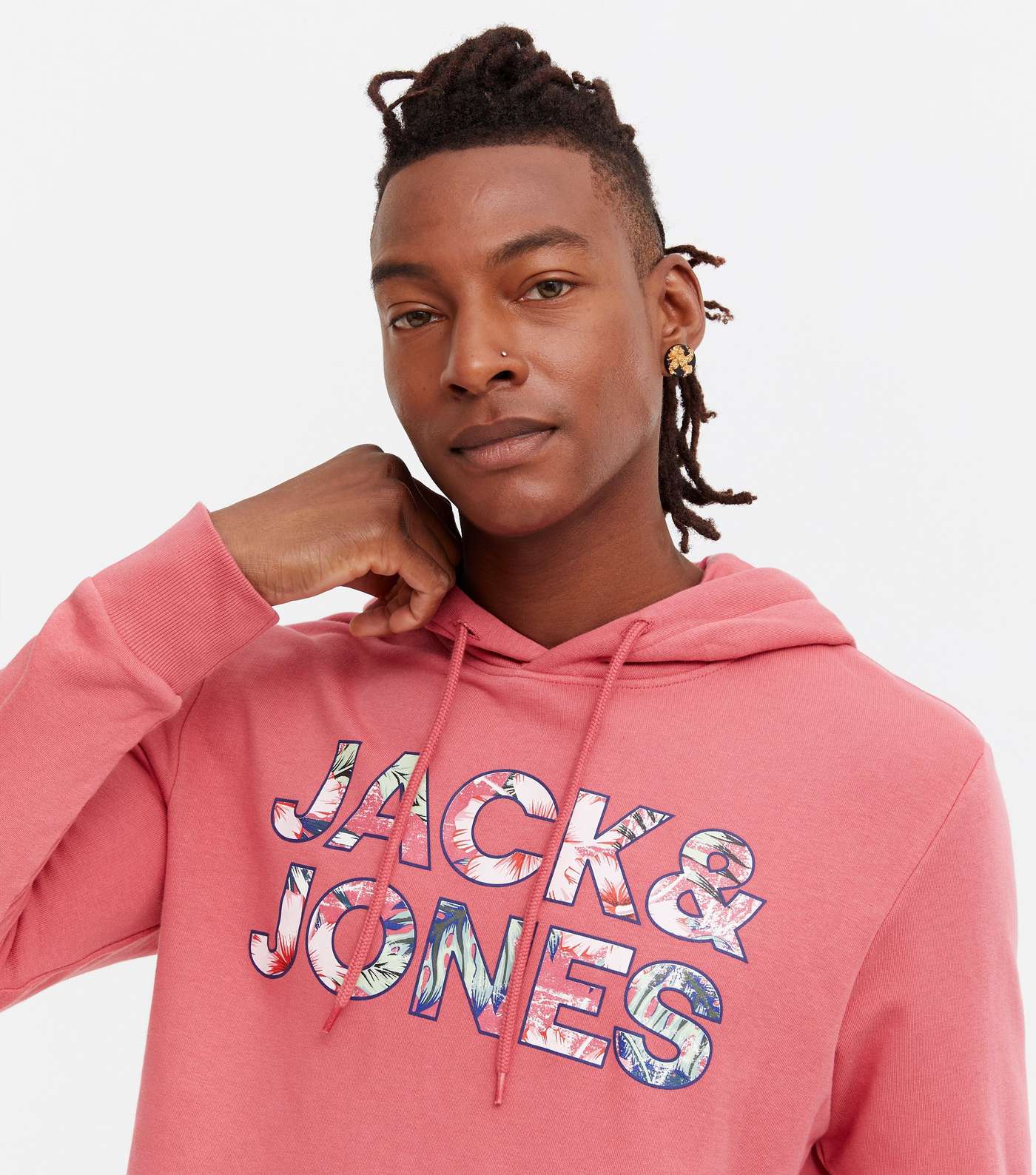 Jack & Jones Pink Tropical Logo Hoodie Image 3