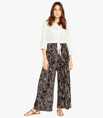 Apricot Black Paisley Split Wide Leg Trousers New Look