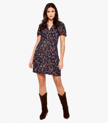 Apricot Navy Brushstroke Shirt Dress 