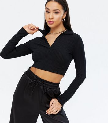 Collared Long Sleeve Crop Top 