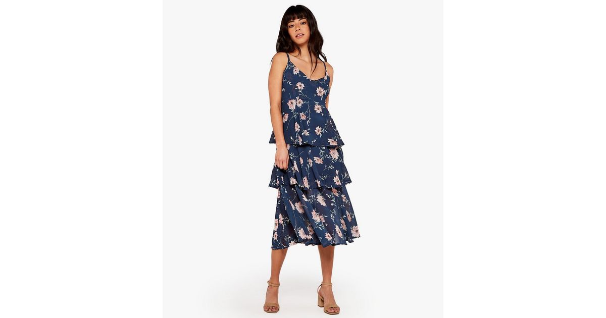 Apricot Navy Floral Tiered Midi Dress | New Look