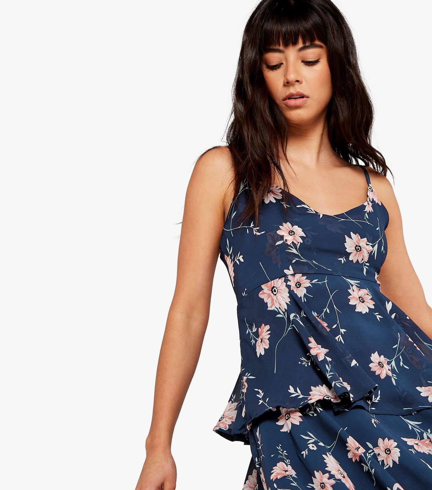 Apricot Navy Floral Tiered Midi Dress Image 4