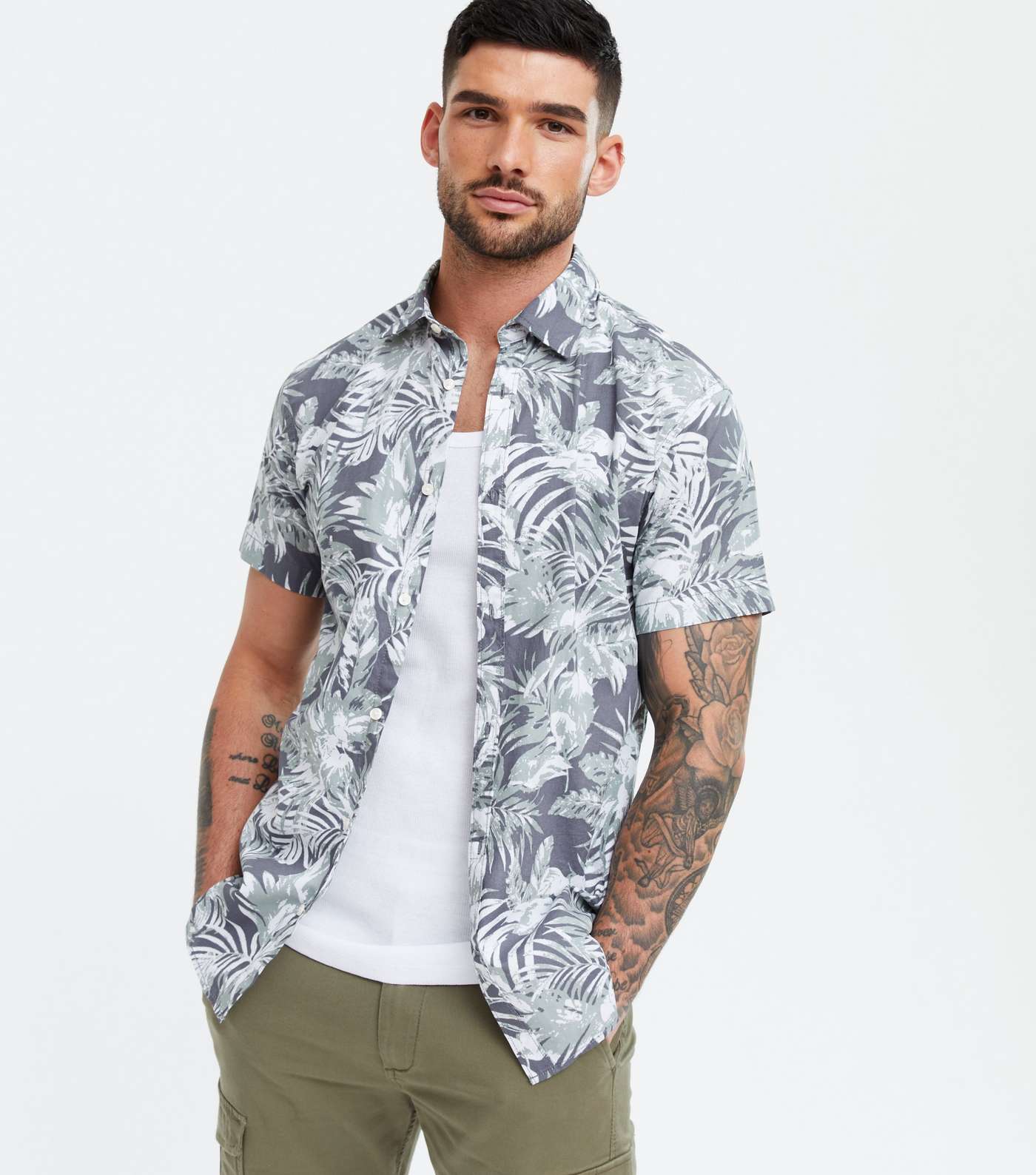 Jack & Jones Grey Palm Short Sleeve Shirt