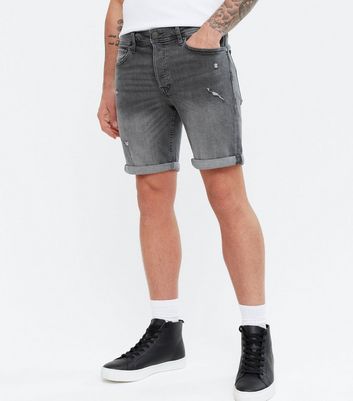 \u0026 Jones Dark Grey Ripped Denim Shorts 