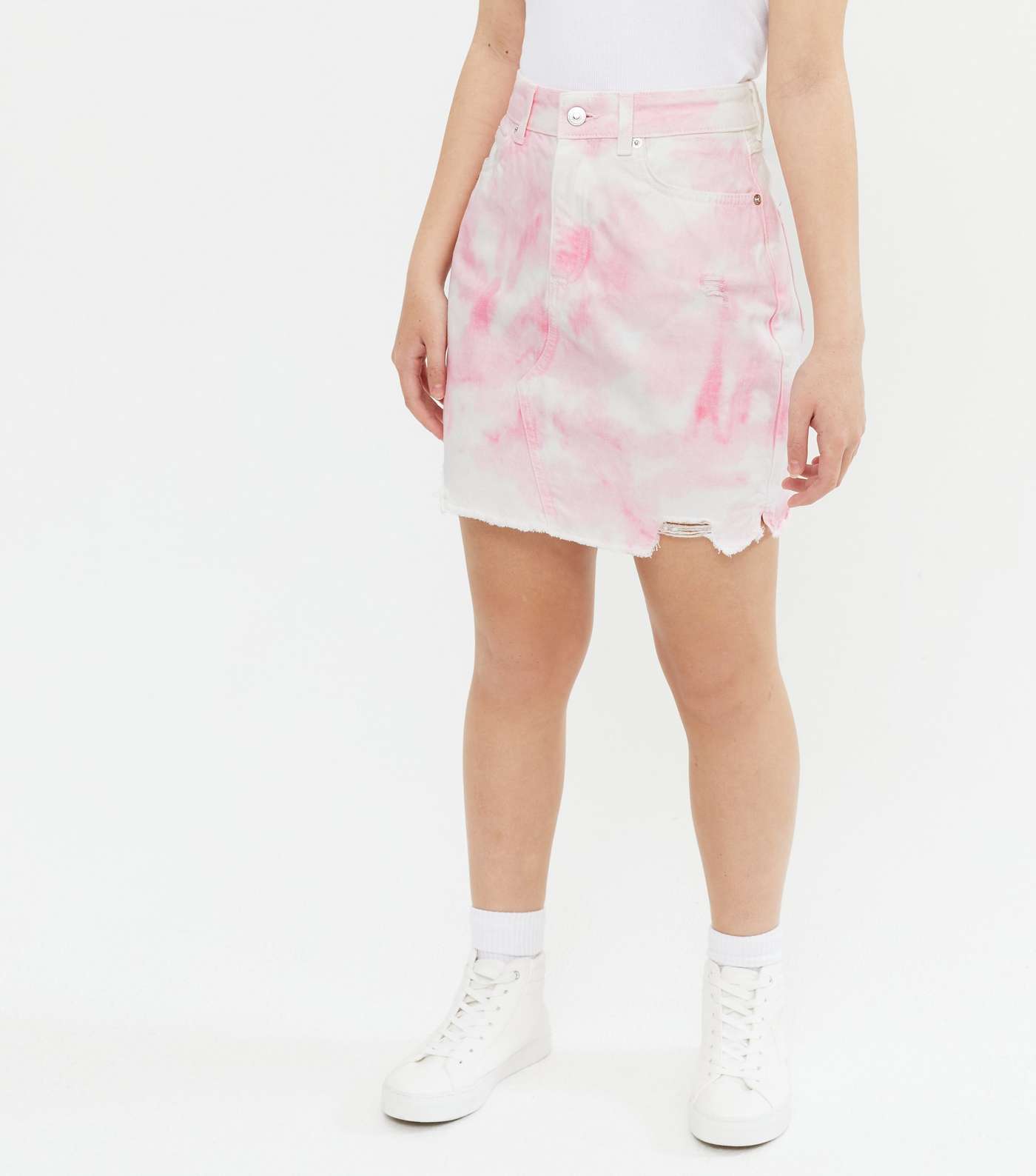 Girls Pink Denim Tie Dye Ripped Mom Skirt Image 2