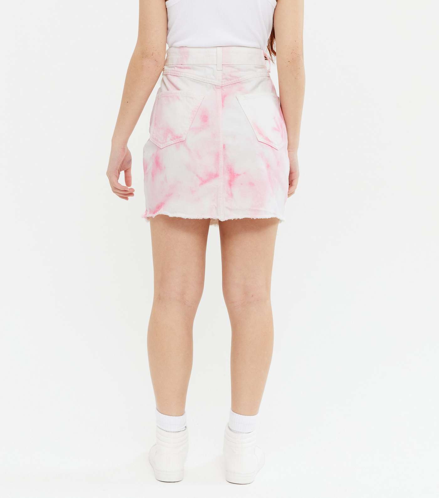 Girls Pink Denim Tie Dye Ripped Mom Skirt Image 4