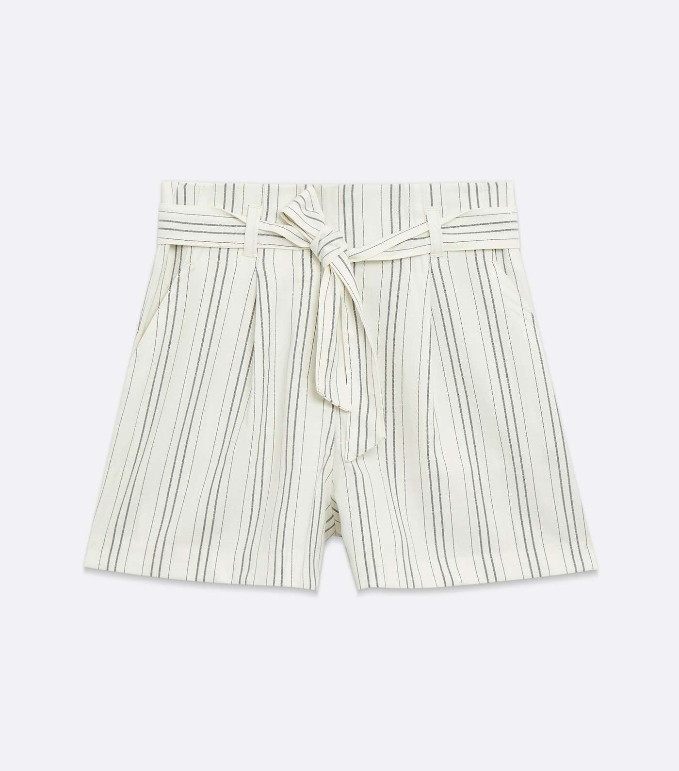 Petite White Stripe Linen Look Belted Shorts Image 5