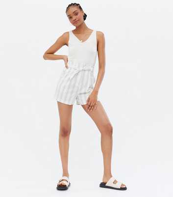 Tall White Stripe Linen Look Belted Shorts