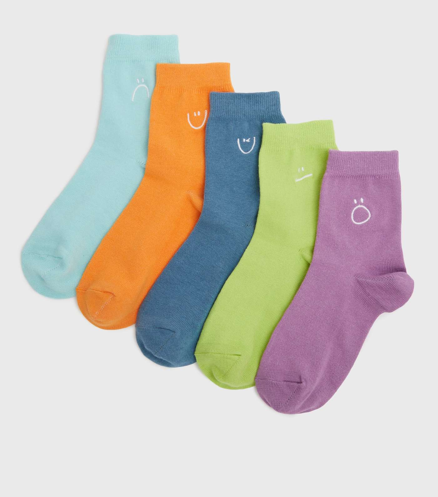 Boys 5 Pack Multicoloured Face Embroidered Socks