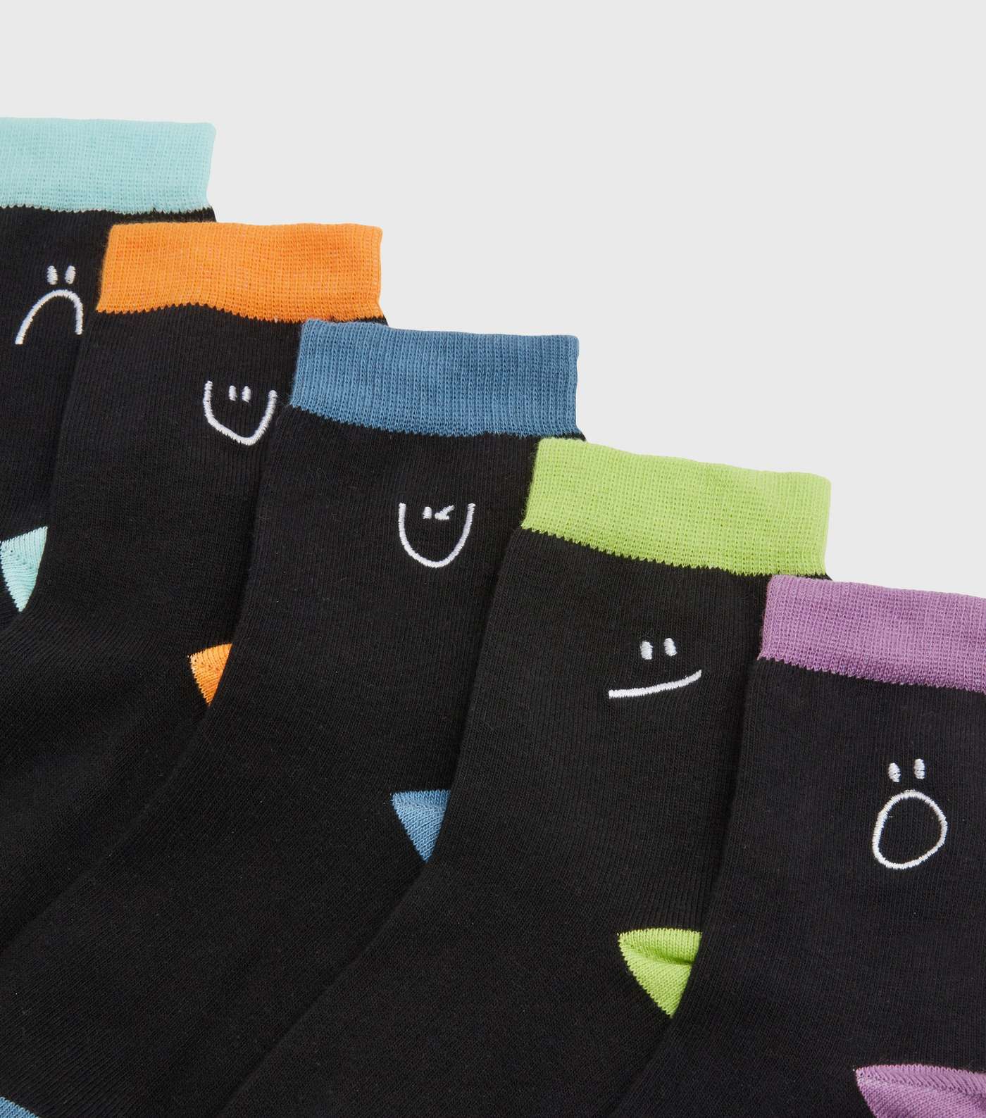 Boys 5 Pack Black Embroidered Face Socks Image 2