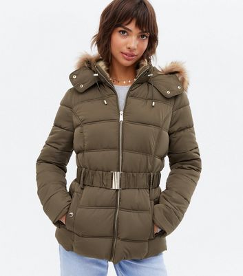 Fitted padded coat with fur sales hood